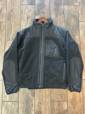 Gilly Hicks Black Sherpa Zip Jacket with Panel Accents